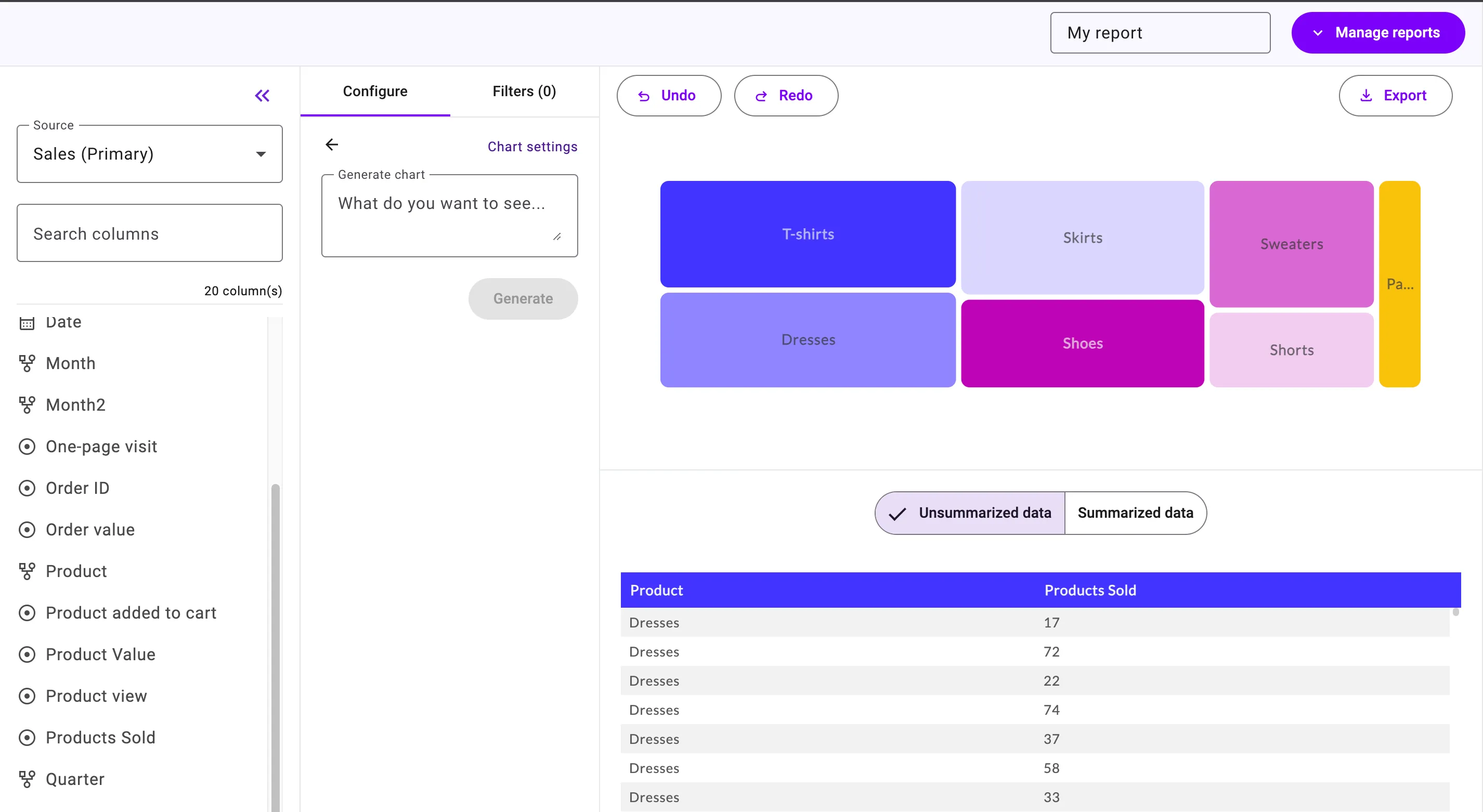 In-app report builder, built with Luzmo Flex