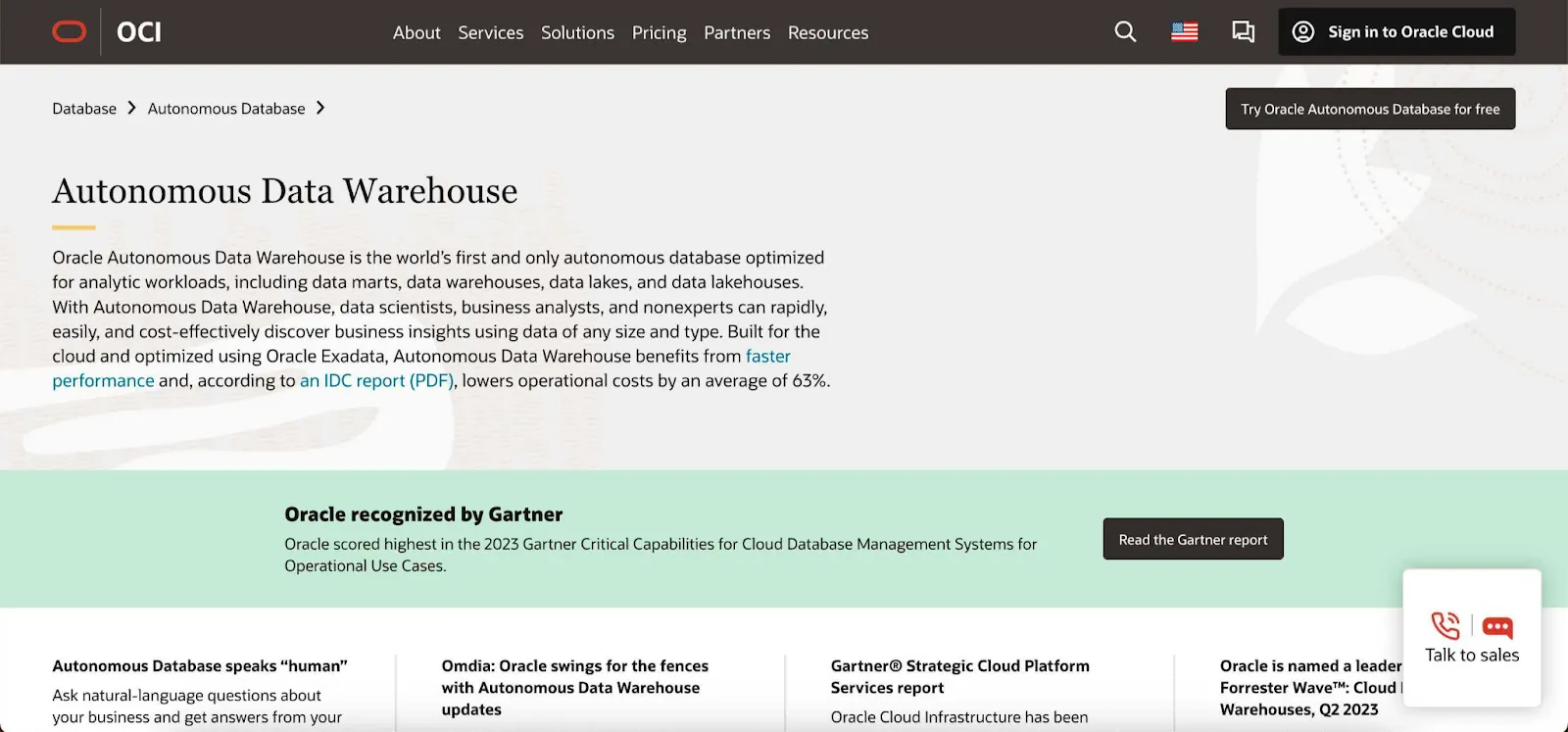 oracle autonomous cloud data warehouse