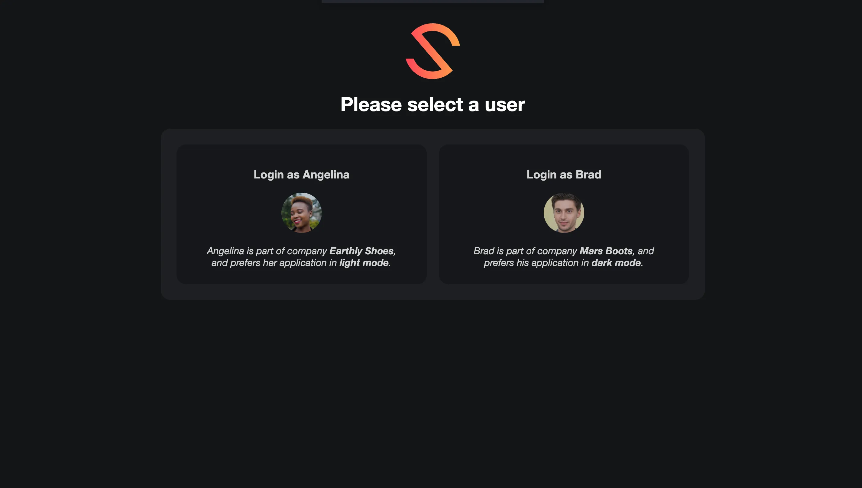 Switch between users to show different data dashboards