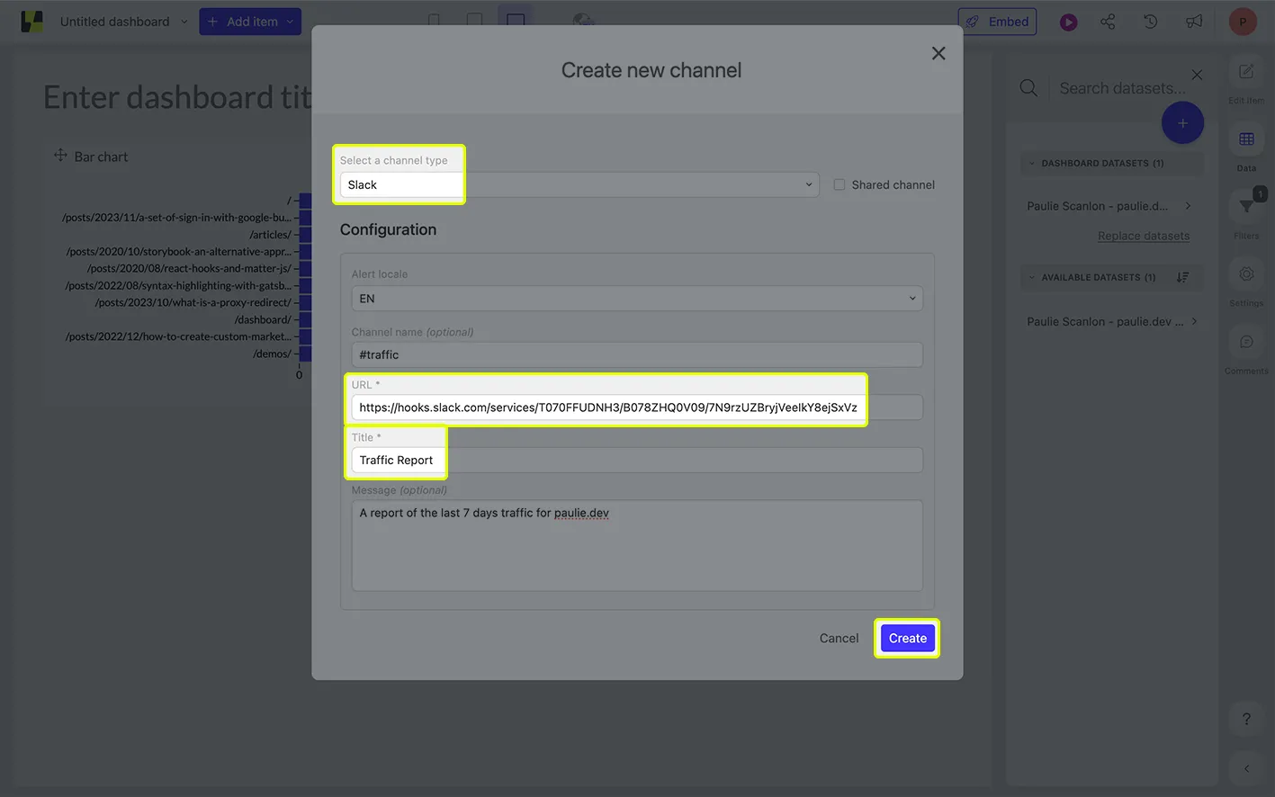Configure your Slack alert in Luzmo