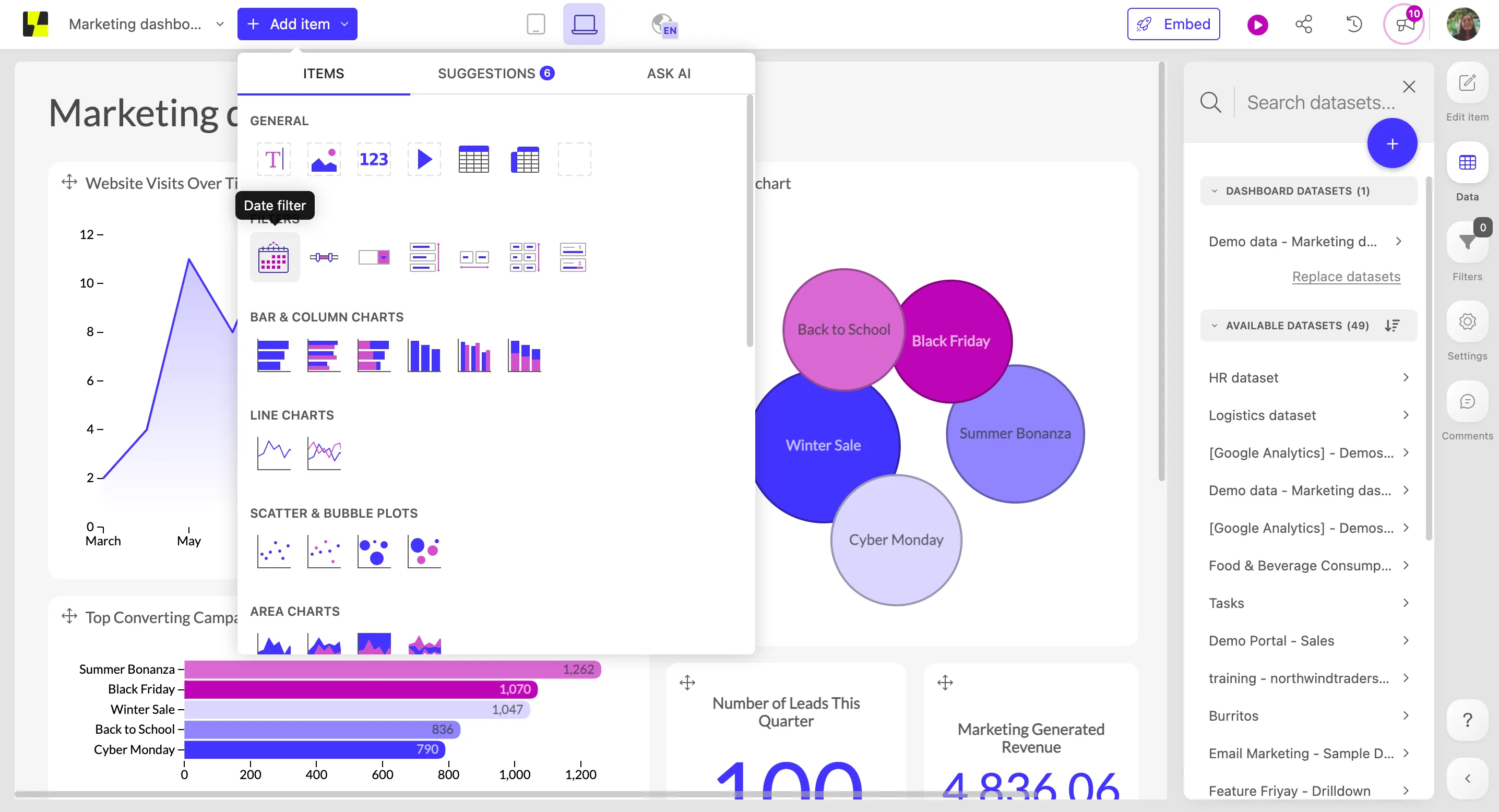 Edit AI-generated dashboards in Luzmo with drag and drop