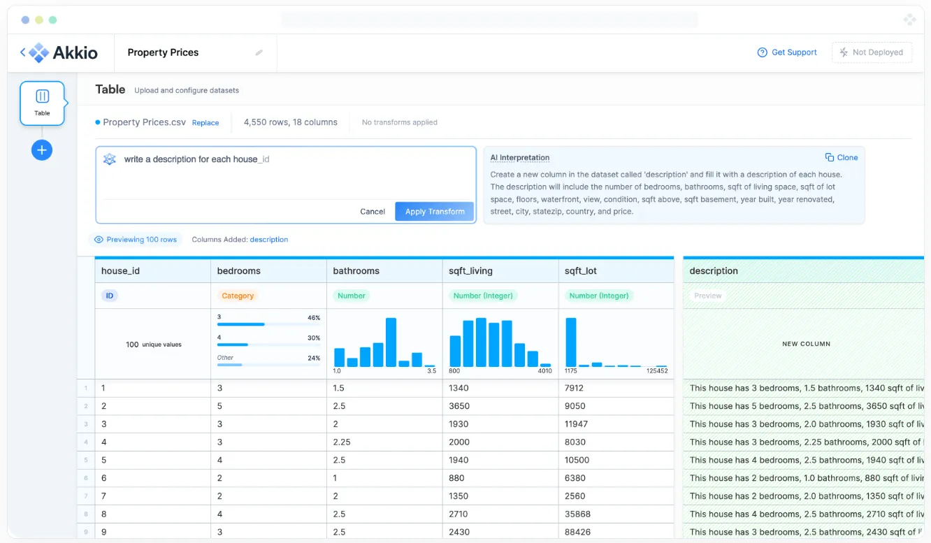 Example of AI analytics software Akkio