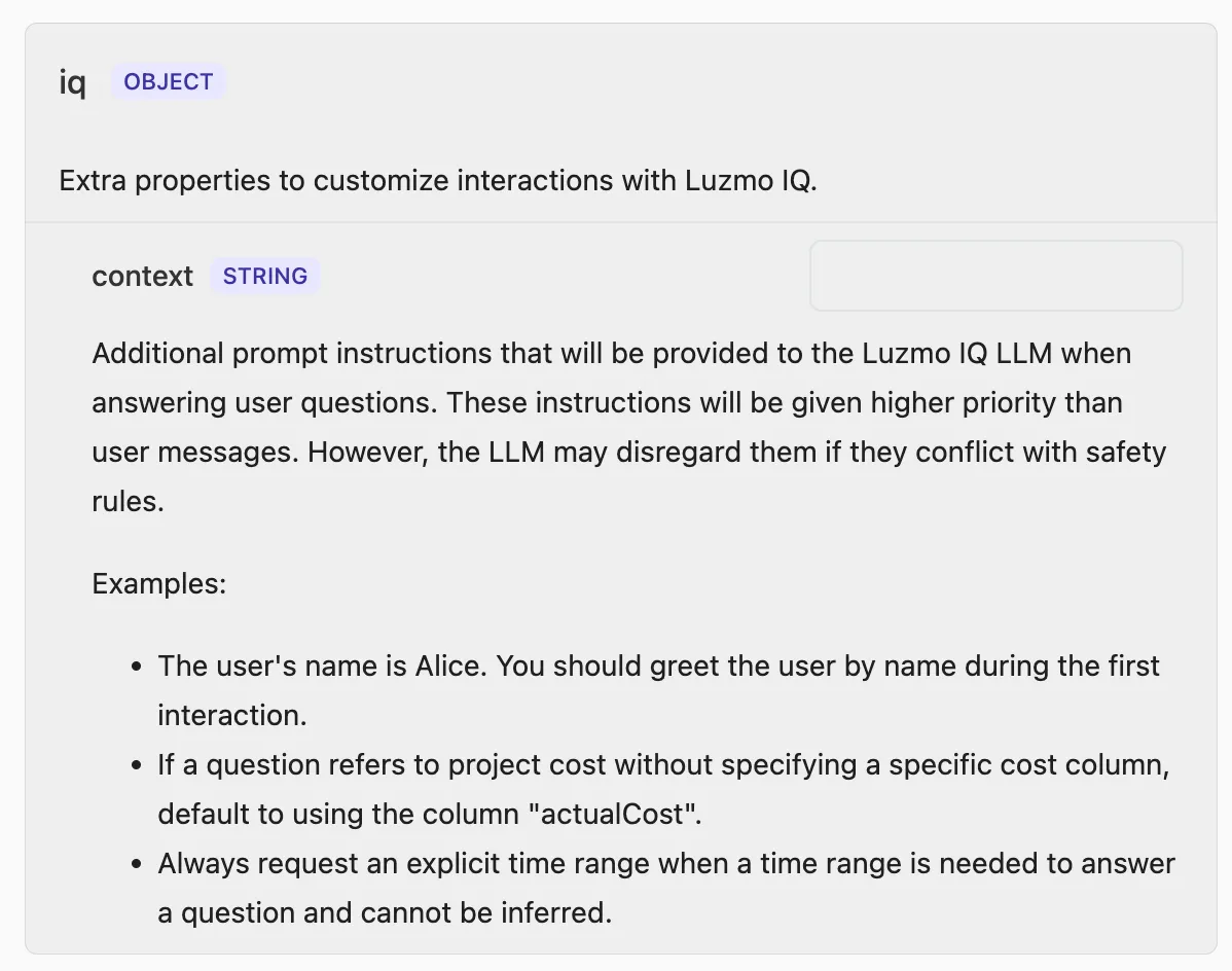 How to set custom prompts for Luzmo IQ