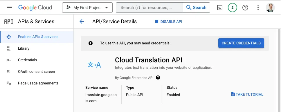 Cloud Translation API in Google Cloud