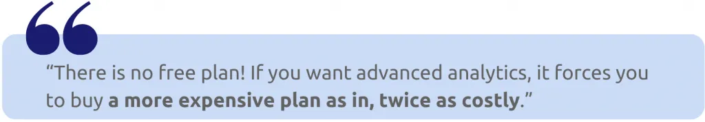 Quote where a SaaS user complains that the analytics features of a SaaS company are not included in the free plan