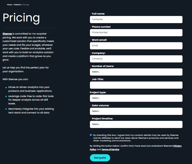 sisense pricing page