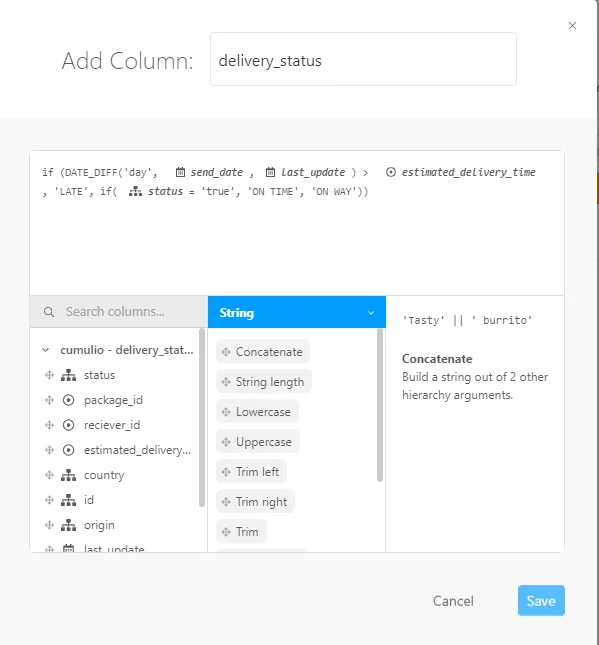 Creating derived columns in Luzmo