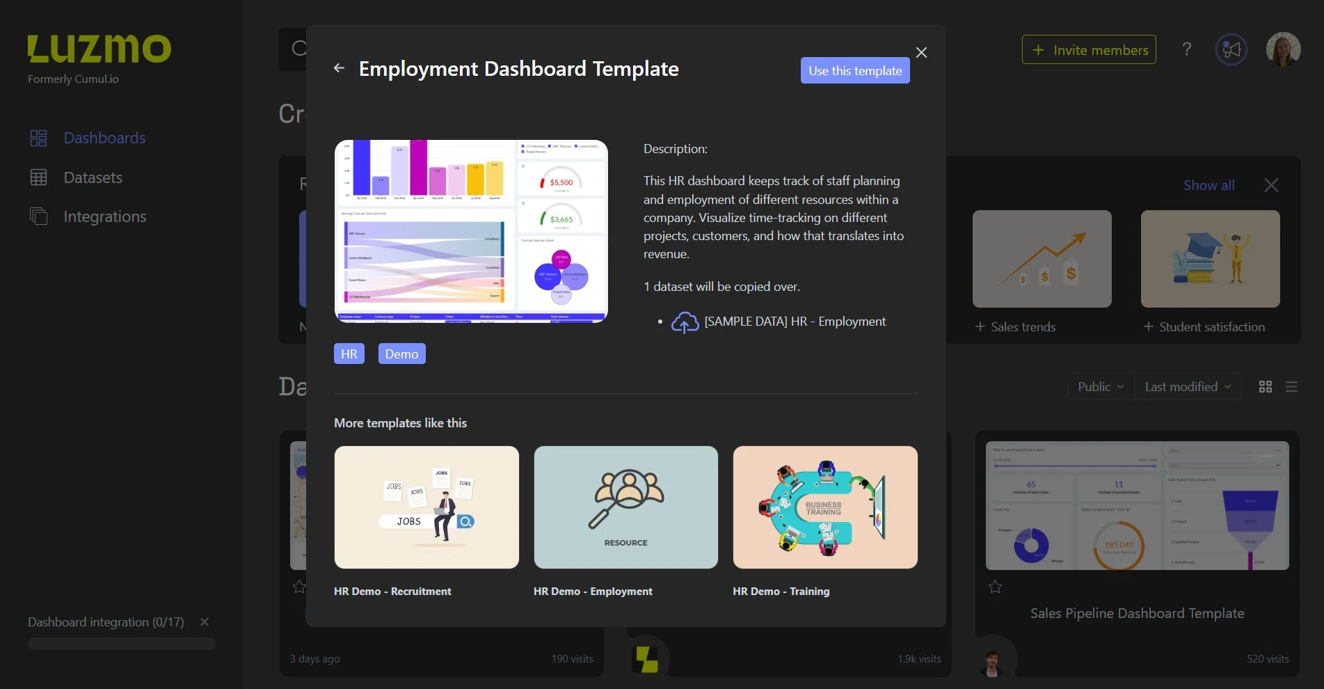 Employment dashboard template in Luzmo