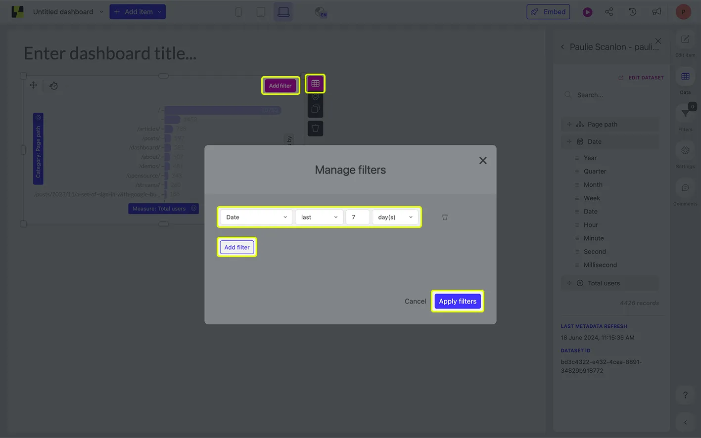 Luzmo chart filters