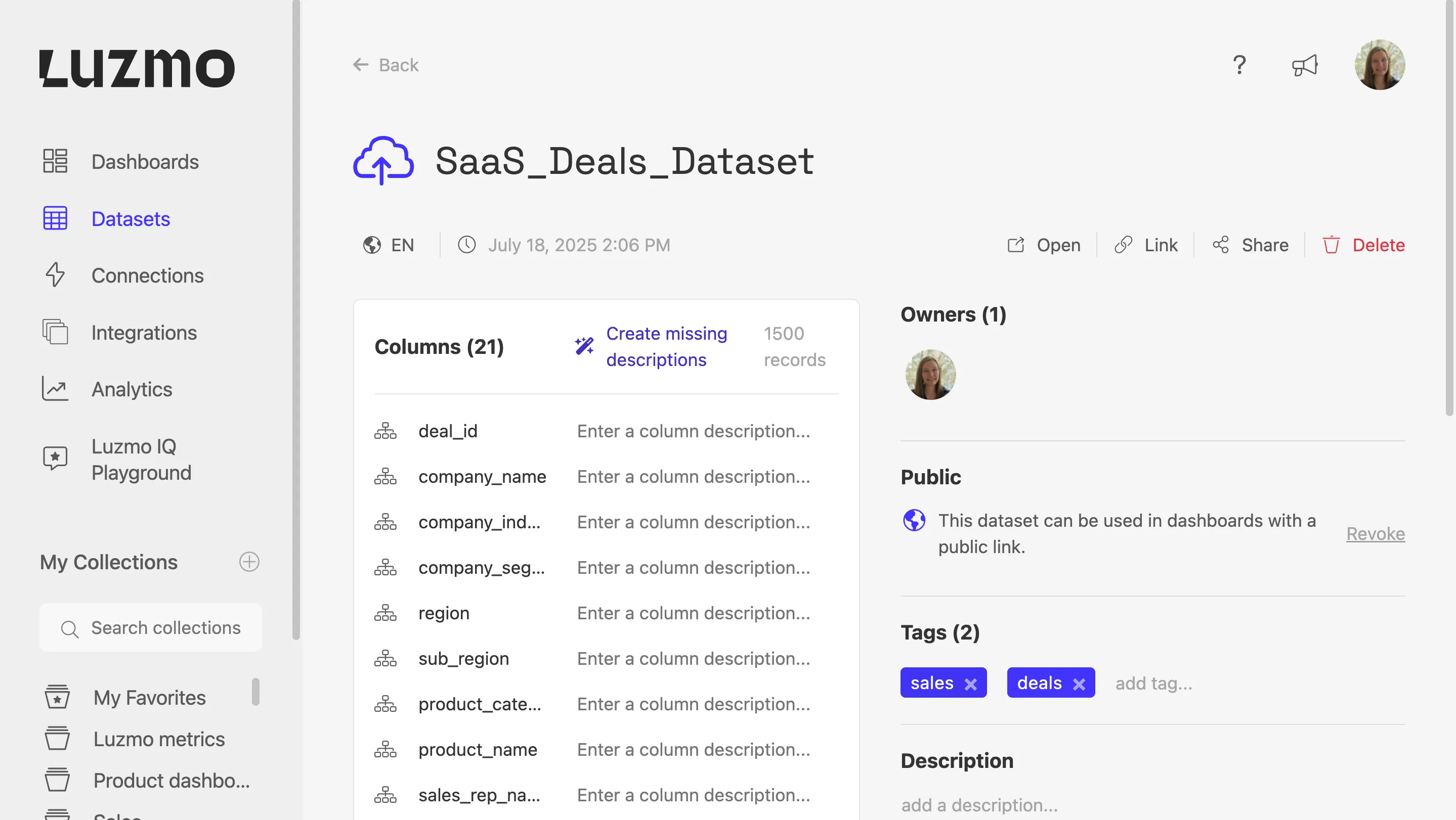 Data naming and descriptions in Luzmo