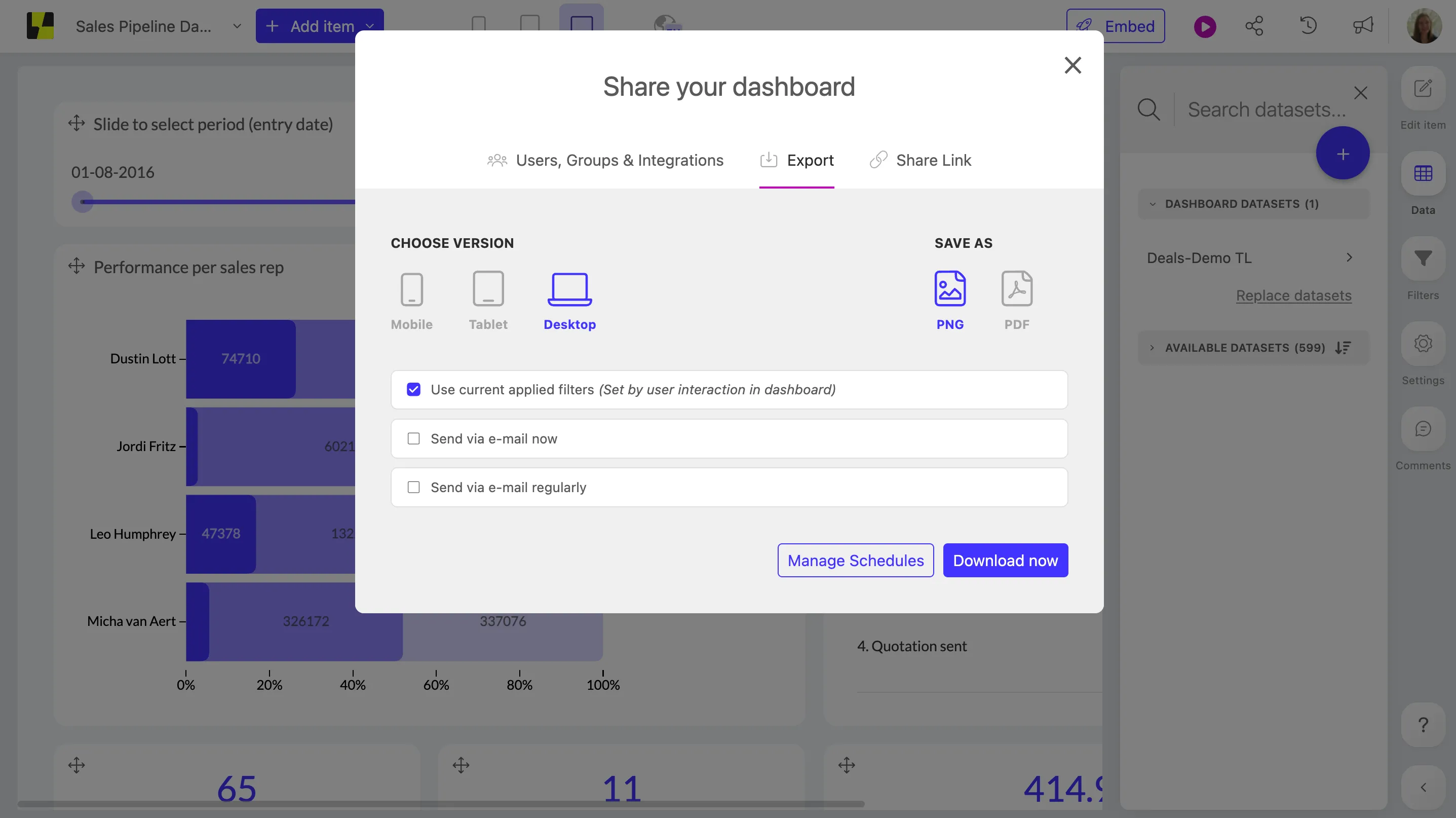 Scheduled dashboard exports in Luzmo