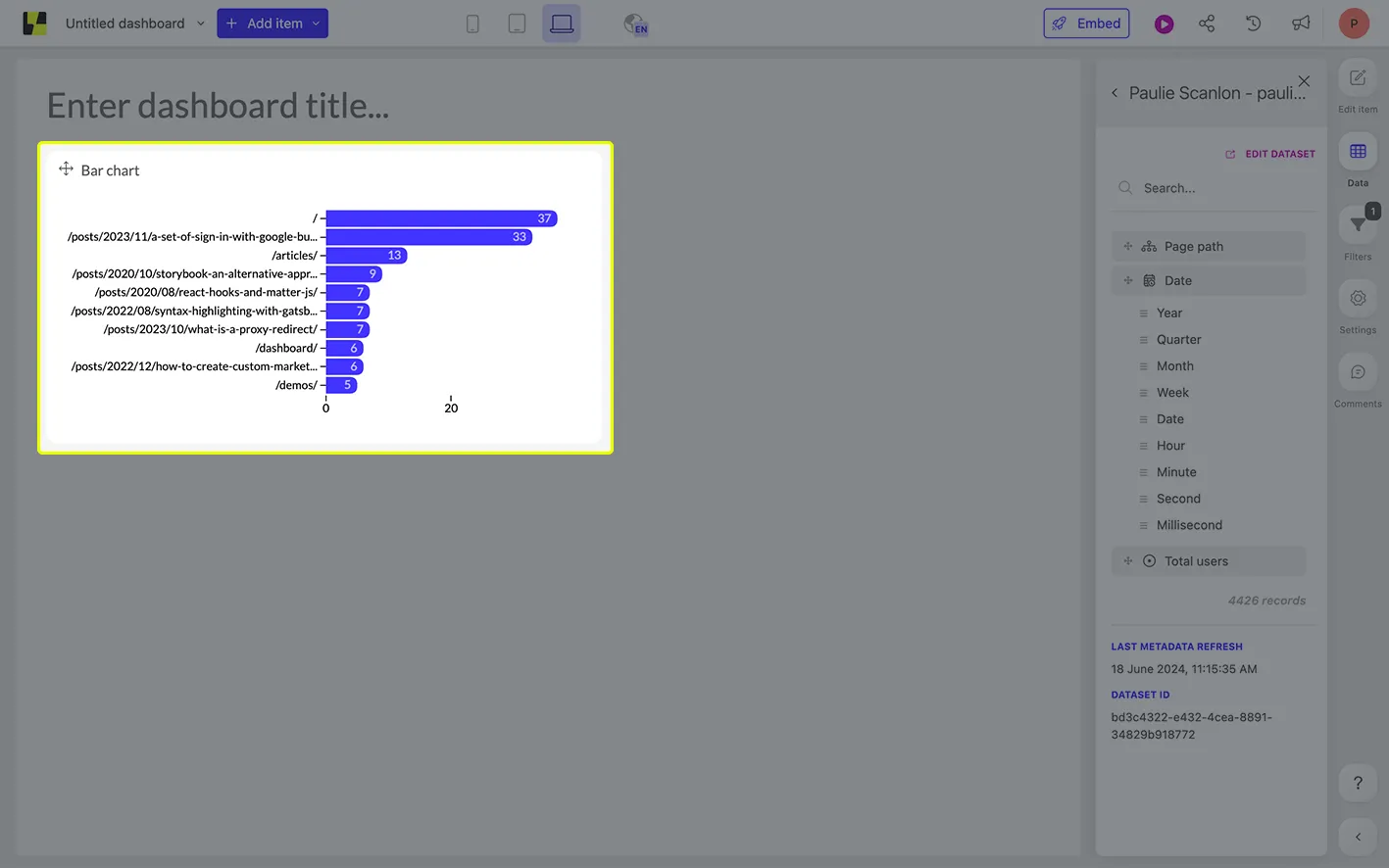 Sorted bar chart in Luzmo