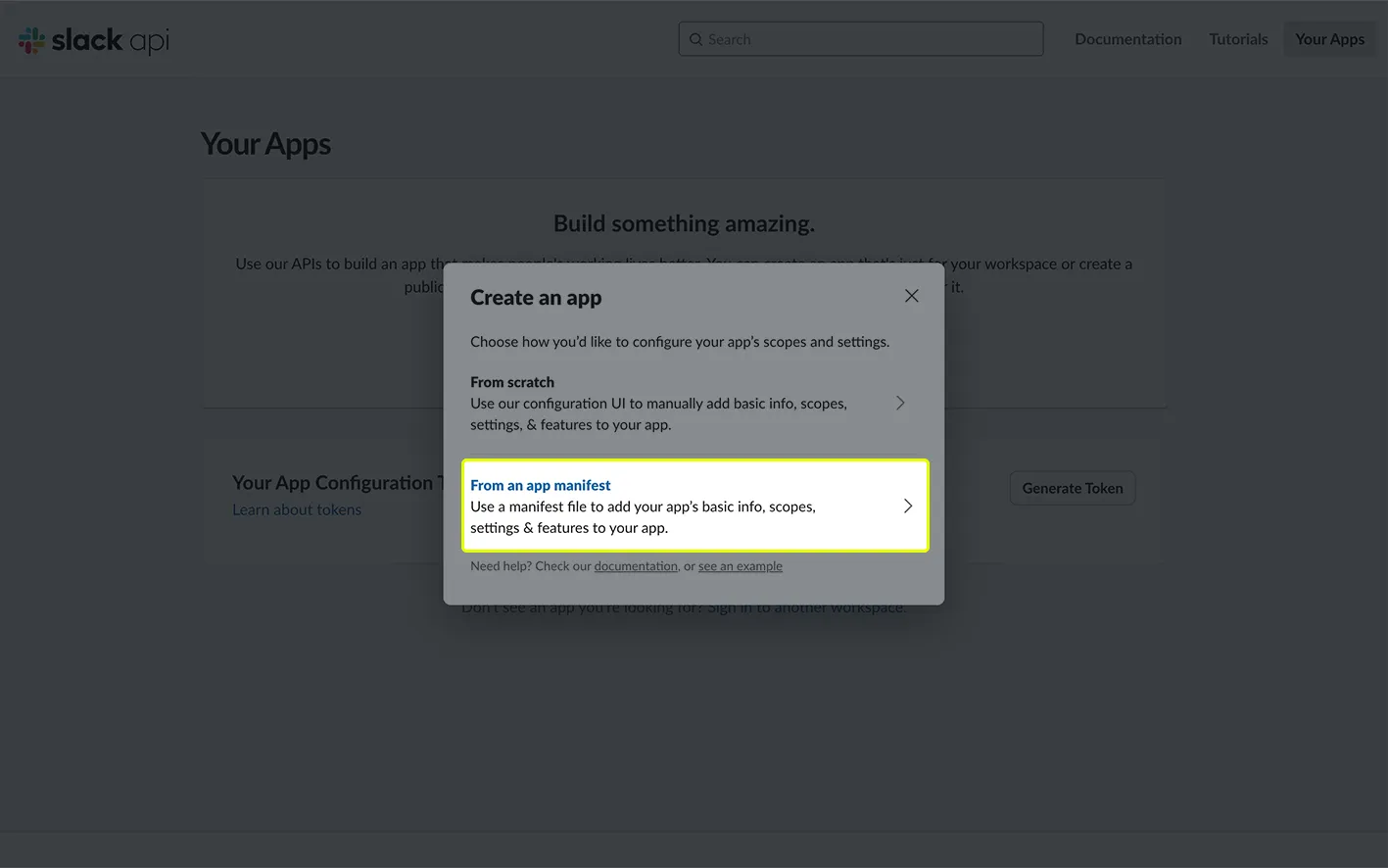 Options for creating Slack apps