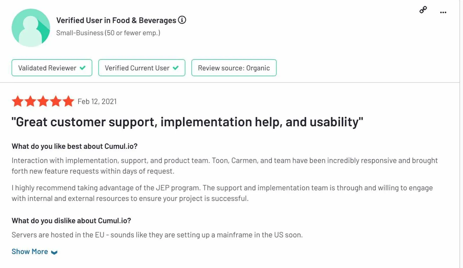 customer feedback example - good