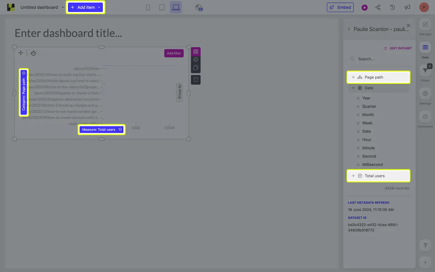 Drag and drop chart in Luzmo