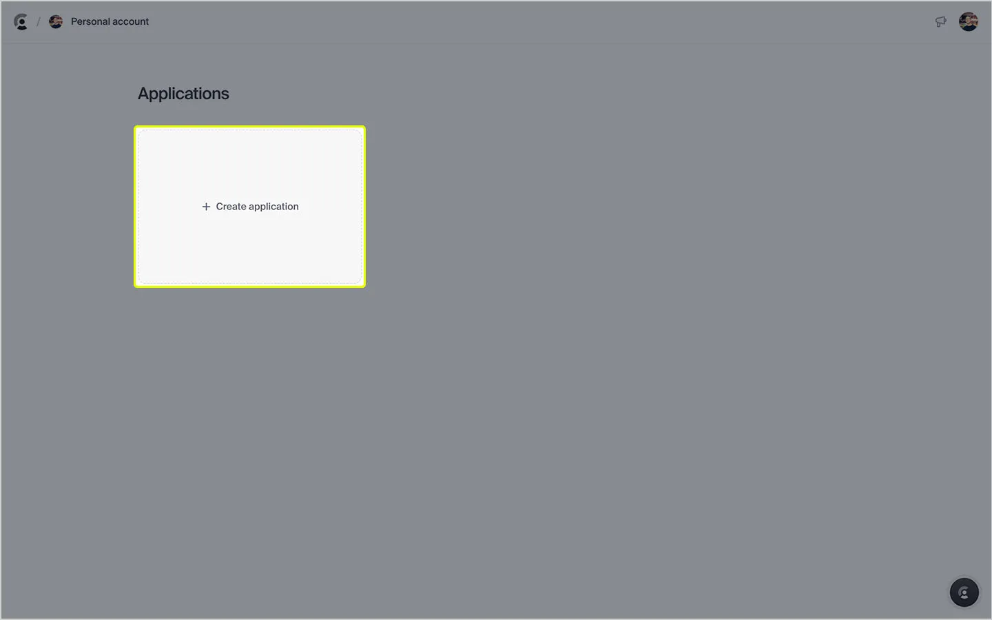 A screenshot of Clerk's UI displaying create application button.