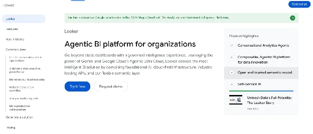 Looker embedded analytics platform homepage