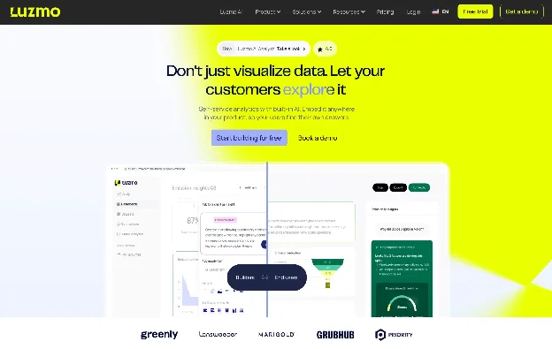 Luzmo embedded analytics platform homepage