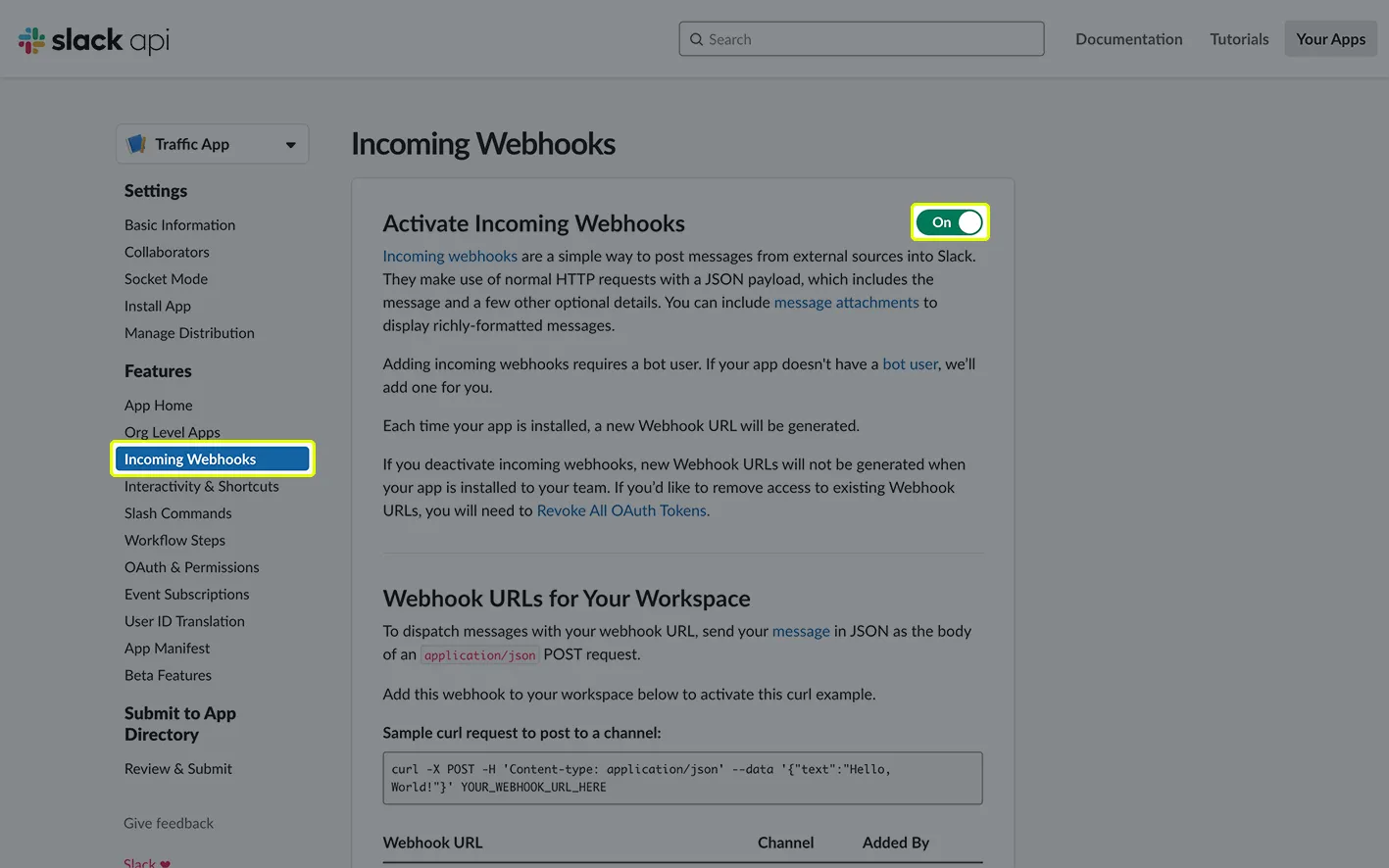 Creating a Slack webhook