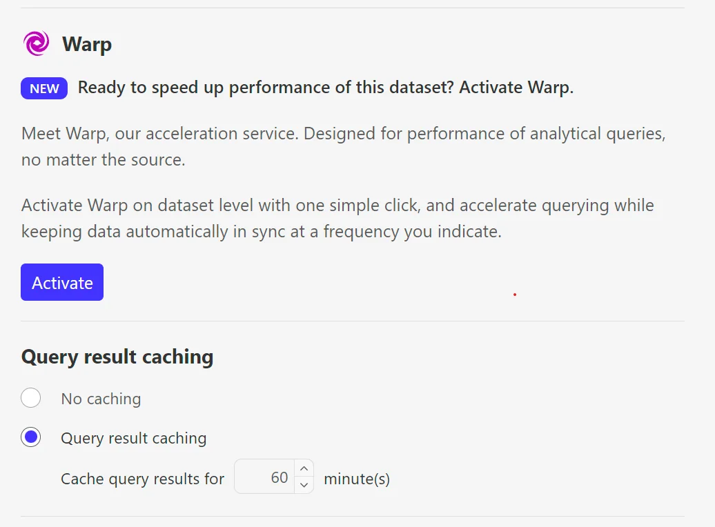 Luzmo query caching and Warp settings