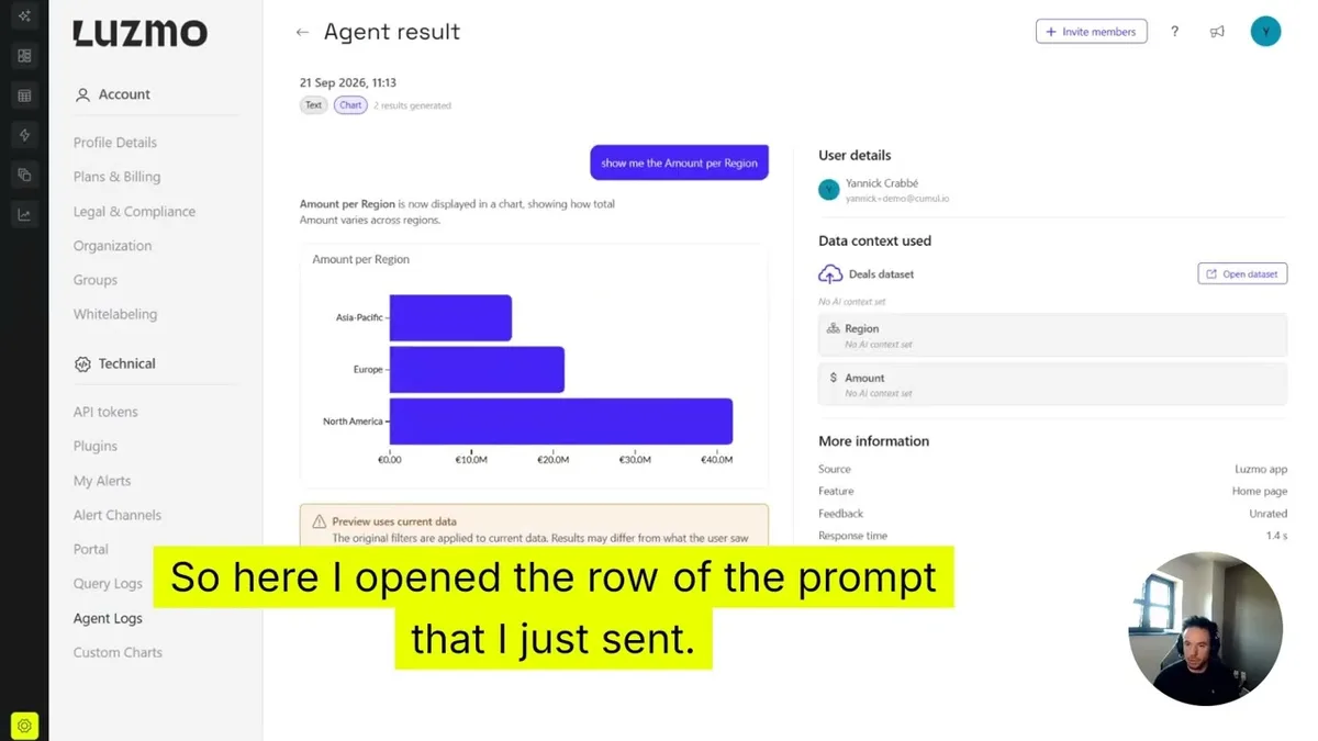 Luzmo Agent Logs: See User Prompts, Answers and AI Context