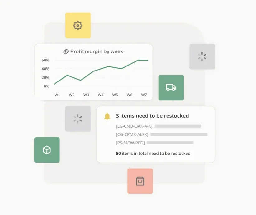 Luzmo analytics dashboard in Katana Cloud Inventory