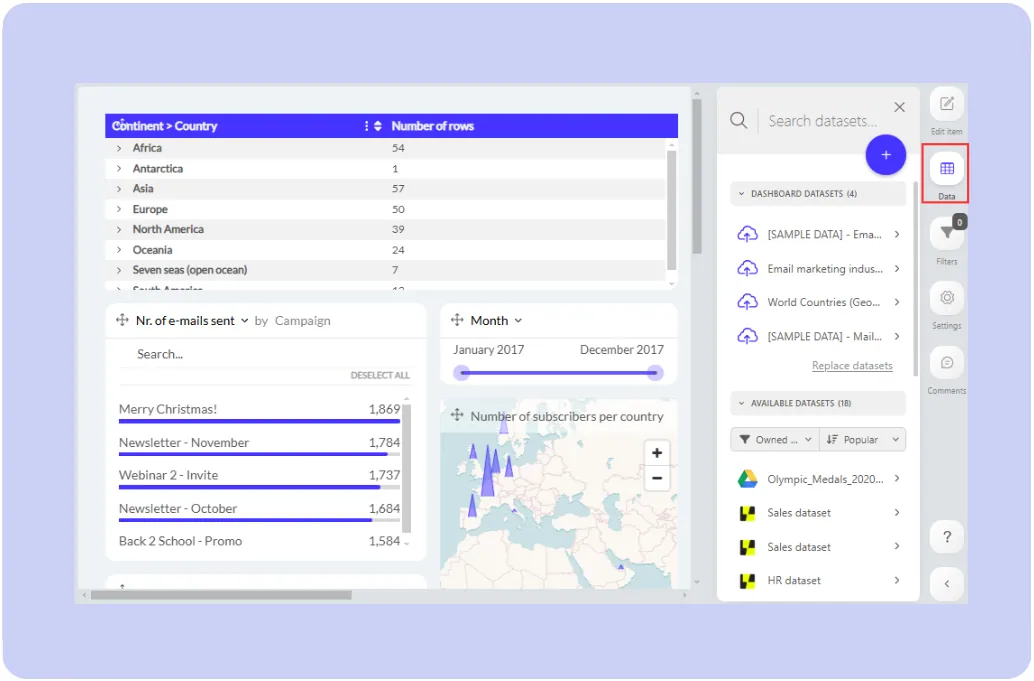 Dashboard Editor Data Side Menu